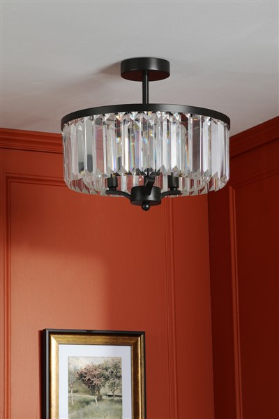 (image for) Laura Ashley Elkwood 3 Light Semi-Flush Crystal and Black